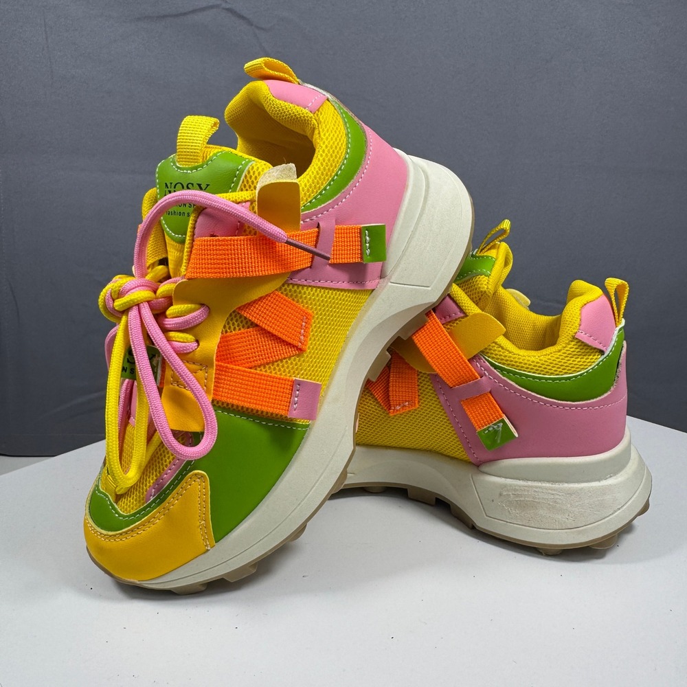 NOSY Chunky Platform Sneakers Womens  4 Multicolor Colorblock Mesh Lug Sole 1443